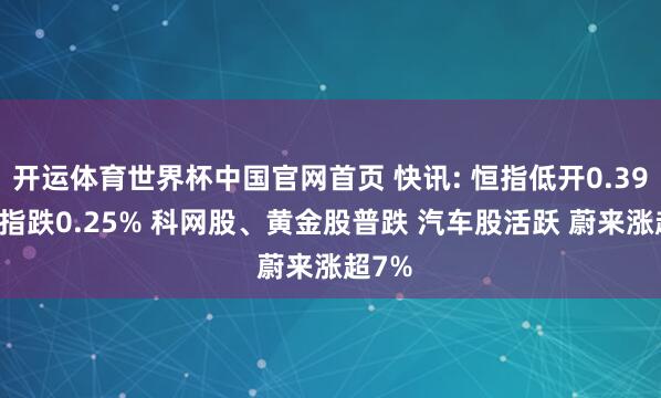 开运体育世界杯中国官网首页 快讯: 恒指低开0.39% 科指跌0.25% 科网股、黄金股普跌 汽车股活跃 蔚来涨超7%
